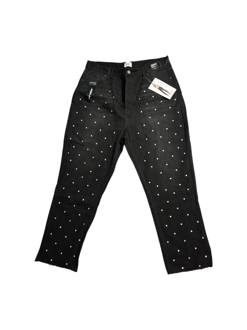 Simple Society Black Straight Super High Rise Button Fly Rhinestone Jeans 17 33